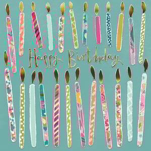 Brighten up your card selection with this delightful 'Open Birthday Female' design from the Great British Card Company. This charming card features a vibrant array of beautifully patterned candles, each adorned with unique stripes, polka dots, and floral motifs in a cheerful palette of pinks, teals, golds, and greens. The elegant golden 'Happy Birthday' script adds a touch of celebratory sparkle, making it a truly eye-catching choice.
Perfect for celebrating any special woman, this versatile card is sure to bring a smile to their face. Stock up effortlessly with our convenient pack of six cards (1x6), ensuring your shelves are always ready for those important birthday moments. A wonderful addition to any retail display!