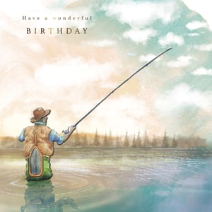 Celebrate his special day with this tranquil fishing scene birthday card from the Great British Card Company. This 'Open Birthday Male' design features a lone fisherman enjoying the peace of the outdoors, capturing a moment of calm and reflection.
The gentle watercolour style and warm, natural colours make it a truly appealing choice for any man who appreciates nature or a relaxing hobby. With the simple yet heartfelt message "Have a wonderful BIRTHDAY", it's perfect for sons, fathers, brothers, or friends. Each pack contains 6 cards, ready to add a touch of serenity to your card display. A thoughtful and charming option for your male birthday card selection.