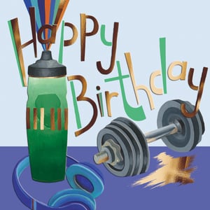 Make his birthday extra special with this dynamic 'Open Birthday Male' card, brought to you by the Great British Card Company. Perfect for the fitness fan or gym-goer, the design features a cool green water bottle, a classic dumbbell, and stylish blue headphones. The 'Happy Birthday' message stands out with a playful mix of fonts and shimmering metallic details, while vibrant rays burst from the bottle, adding an energetic touch. With its bold colours and active theme, this card is sure to inspire a truly fantastic celebration. Stock up with our convenient pack of 6 and offer your customers a winning choice for male birthdays.