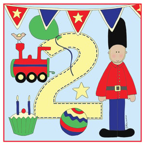 a birthday card with the number 2 and a toy soldier