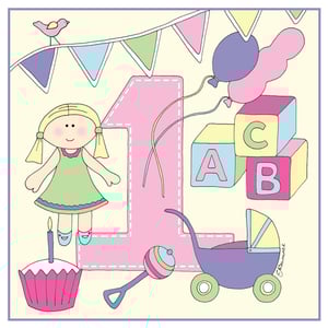 a cartoon drawing of a baby 's first birthday