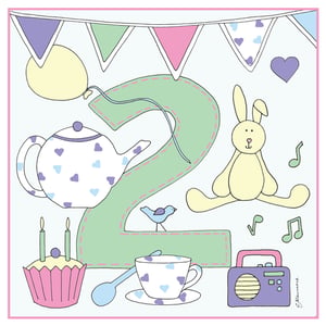 a birthday card with the number 2 and a bunny