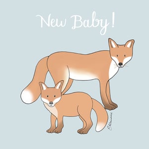 a drawing of two foxes with the words new baby below them
