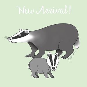 a drawing of two badgers with the words new arrival below them