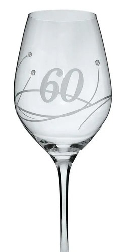 a wine glass with the number 60 engraved on it