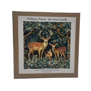 a william morris roc deer family puzzle in a cardboard box