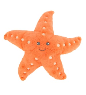 an orange starfish with white spots and a smiling face