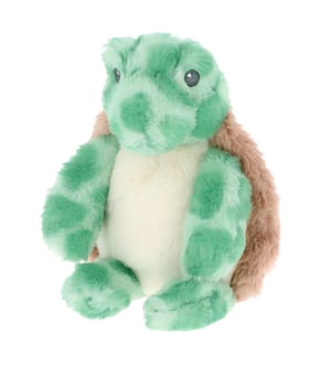 a green and white stuffed turtle with a brown shell