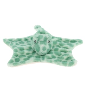 a stuffed animal with a green and white leopard print