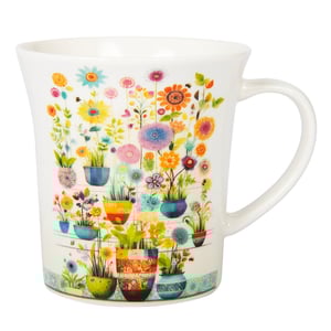 a mug with potted plants and flowers on it