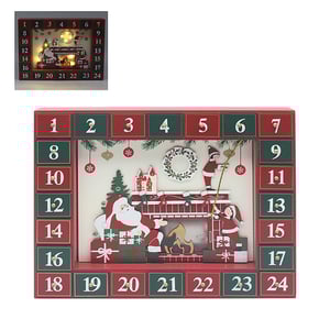 a red and green christmas advent calendar with santa on it