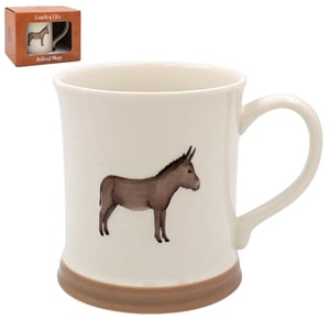a country life mug with a donkey on it