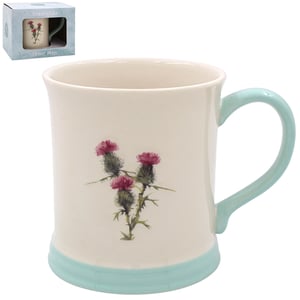 a mug with a picture of a thistle on it