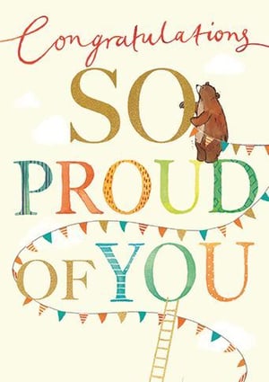 congratulations so proud of you greeting card with a bear on a ladder .