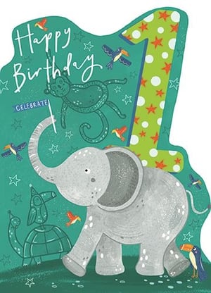Celebrate a very special first birthday with this adorable card from Ling! Perfect for a baby boy, this charming design features a friendly grey elephant, a playful green monkey, and a cheerful turtle wearing a party hat, all set against a vibrant jungle-inspired background. A bold number '1' takes centre stage, making it clear it's a milestone celebration. "Happy Birthday" is beautifully scripted, surrounded by little stars and colourful birds. With its bright colours and engaging animal characters, this card is an ideal choice for sending warm wishes to a little one turning one. Available in a convenient pack of 6, it's ready to delight your customers.