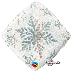 a square foil balloon with a snowflake on it