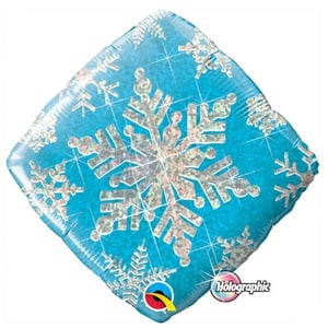 a blue square shaped balloon with a snowflake on it