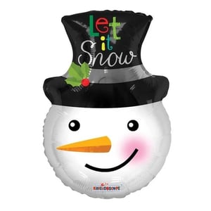 a snowman shaped balloon that says let it snow