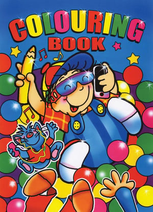 A coloring book with a boy and a dog on the cover.