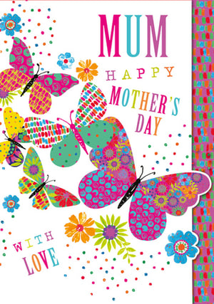 a colorful mother 's day card with butterflies and flowers