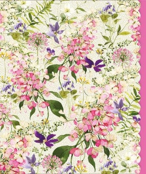a floral pattern with pink and purple flowers on a white background