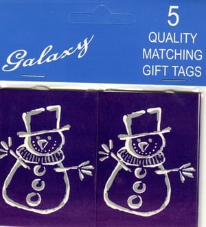 Add a touch of winter charm to your gift-wrapping collection with these delightful 5 Snowman Gift Tags from Galaxy. Each retail pack includes 5 quality matching gift tags, perfect for adorning presents with a festive flair. Featuring an endearing white snowman design on a rich purple background, these tags are sure to capture hearts. The charming snowman boasts a stylish hat, cosy scarf, and classic button details. Supplied by International Greetings, these tags promise excellent quality. This wholesale offering provides 6 individual retail packs, ensuring you're well-stocked for the holiday rush. Help your customers make their gifts extra special this season!