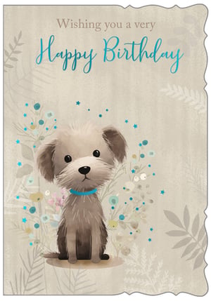 a birthday card with a dog and the words wishing you a very happy birthday