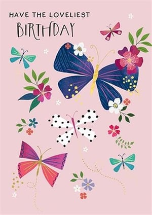 a birthday card with butterflies and flowers on a pink background .