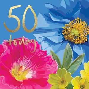 a 50th birthday card with flowers and the number 50
