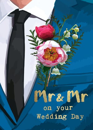 a greeting card that says mr & mr on your wedding day