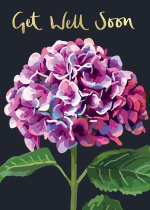 a get well soon card with a purple flower