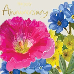 a happy anniversary card with flowers on it
