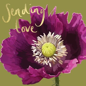 a purple flower with the words sending love written on it
