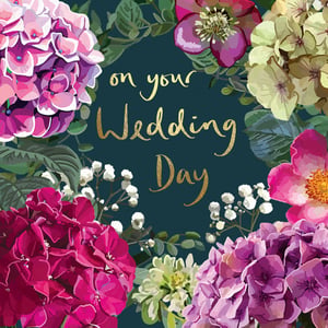 a wedding card with flowers and the words on your wedding day