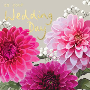 a wedding card with pink flowers and the words on your wedding day