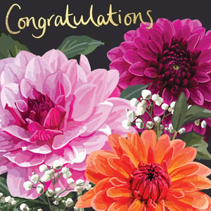 a congratulations card with pink and orange flowers