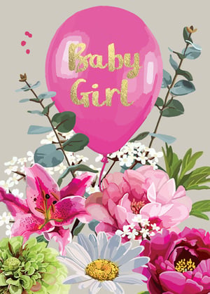 a pink balloon with baby girl written on it