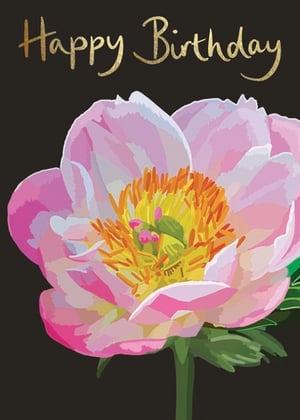 a birthday card with a pink flower and the words happy birthday