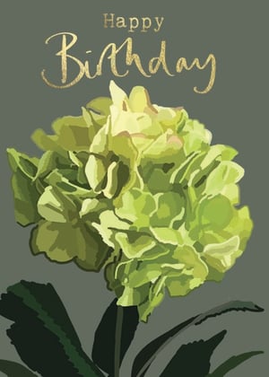 a birthday card with a green flower and the words happy birthday
