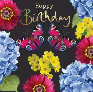 a birthday card with flowers and butterflies and the words happy birthday