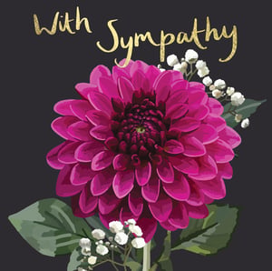 a card with a pink flower and the words with sympathy