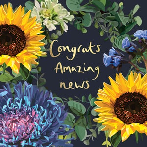 a congratulations card with flowers and the words congrats amazing news