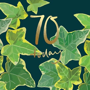 a 70th birthday card with ivy leaves and the number 70