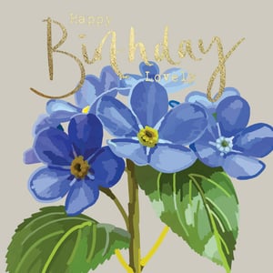 a birthday card with blue flowers and the words happy birthday lovely