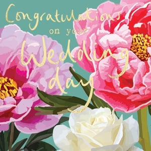 congratulations on your wedding day card with pink and white flowers