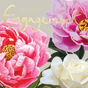 a card that says on your engagement with pink and white flowers
