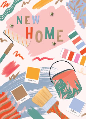 an illustration of a new home with paint brushes and paint samples