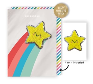a self adhesive patch with a yellow star on it