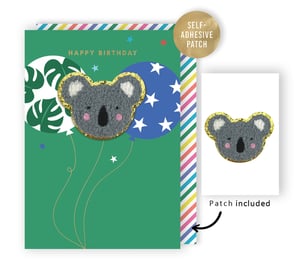 a birthday card with a koala and balloons on it