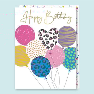a birthday card with balloons and the words happy birthday